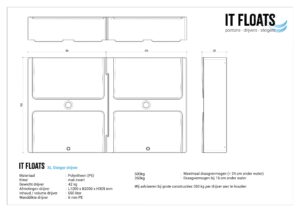 tekening van de xl drijver met technische informatie