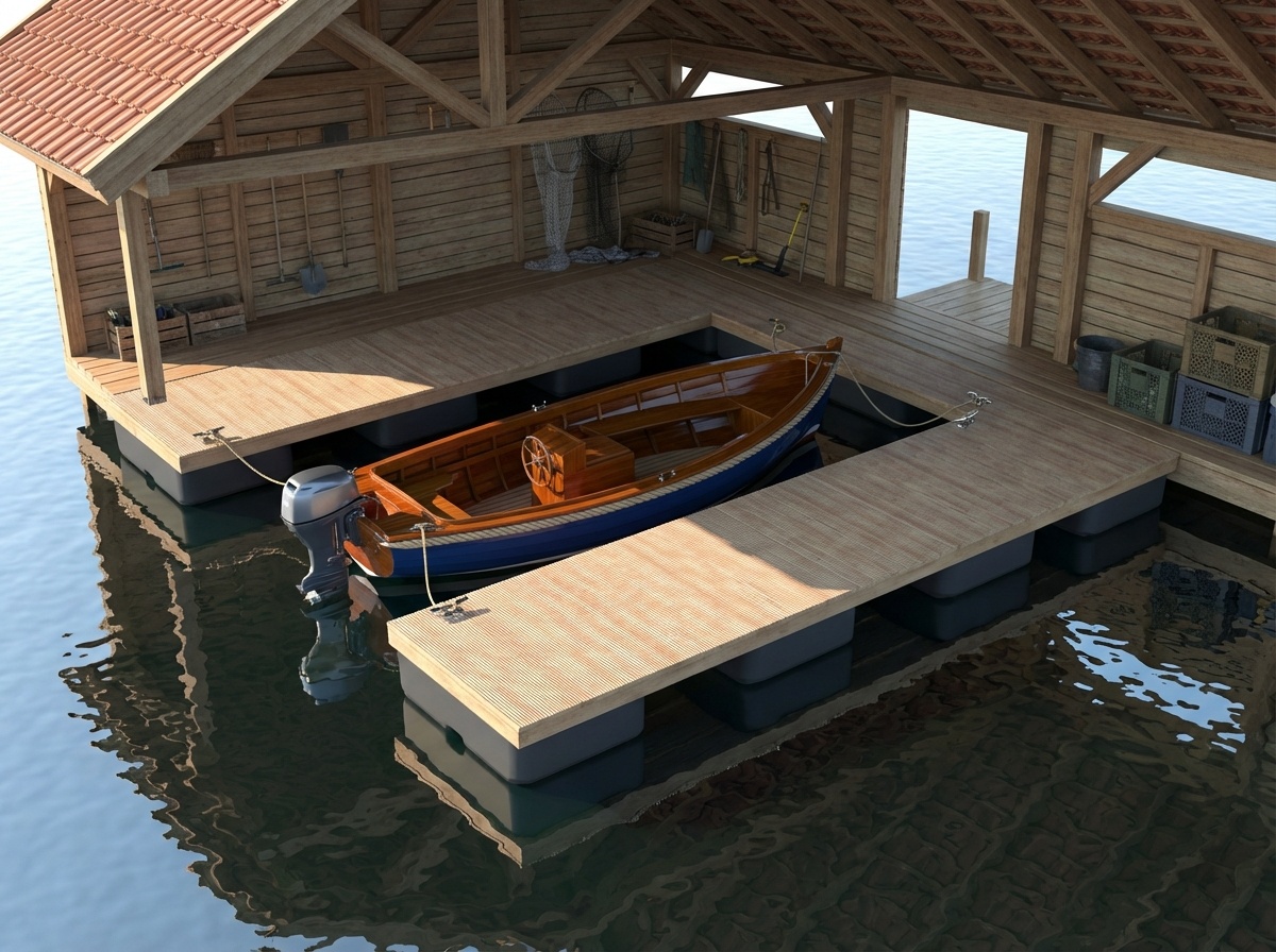 Drijvende U steiger in boothuis